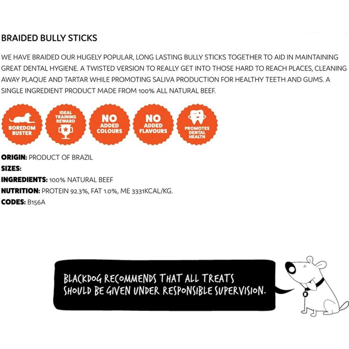 Blackdog Braided Beef Bully Sticks Dog/Pet Treat Woolworths