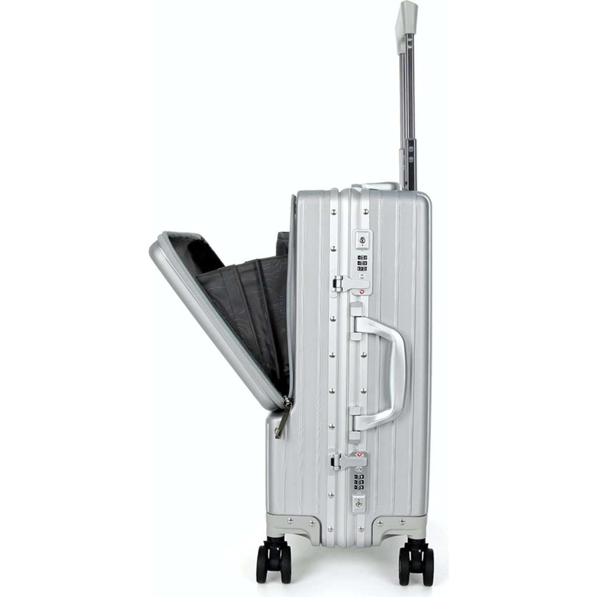 Suissewin Swiss Aluminium Luggage Suitcase Lightweight With TSA Locker 8 Wheels Carry on