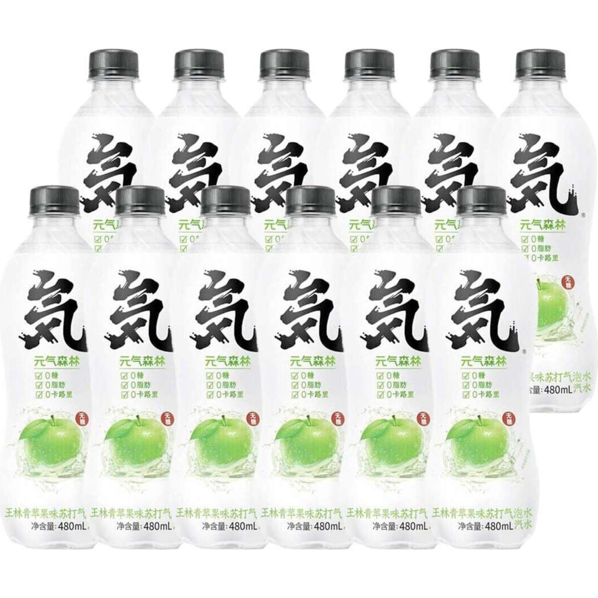 Genki Forest Sparking Soda Water Green Apple Flavor 480ml x 12Bottle