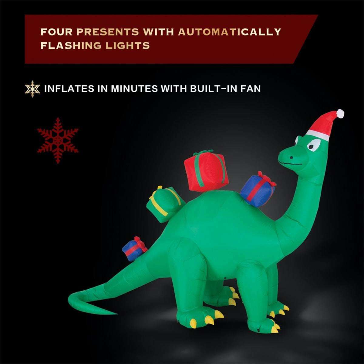 Stockholm Christmas Inflatable Dino with Presents 340cm Outdoor Xmas