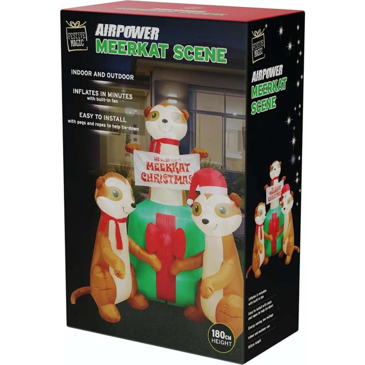 Stockholm Christmas Inflatable Meerkats Gift Scene 1.8m Outdoor Xmas