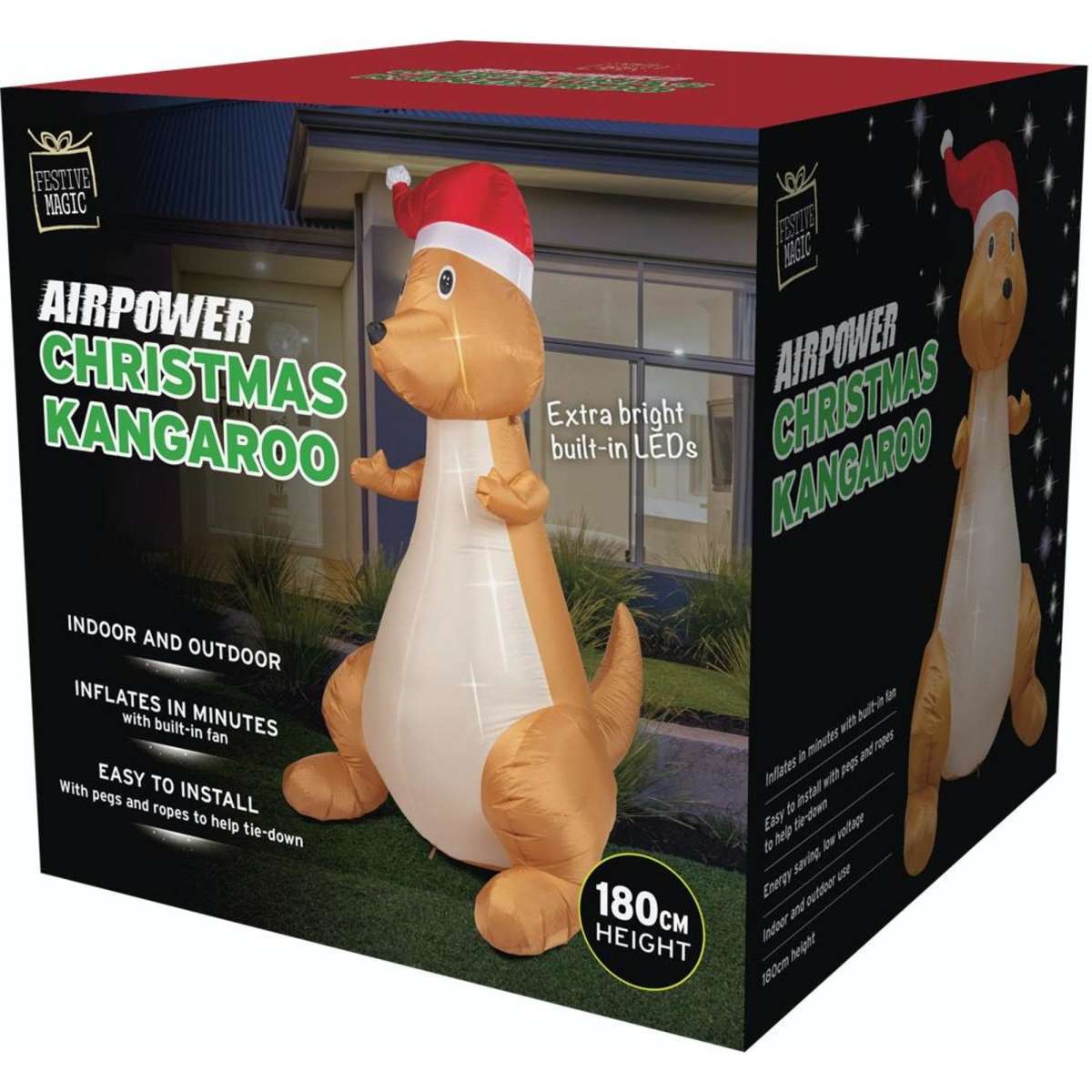 Stockholm Christmas Inflatable Kangaroo 1.8M Outdoor Xmas Lights