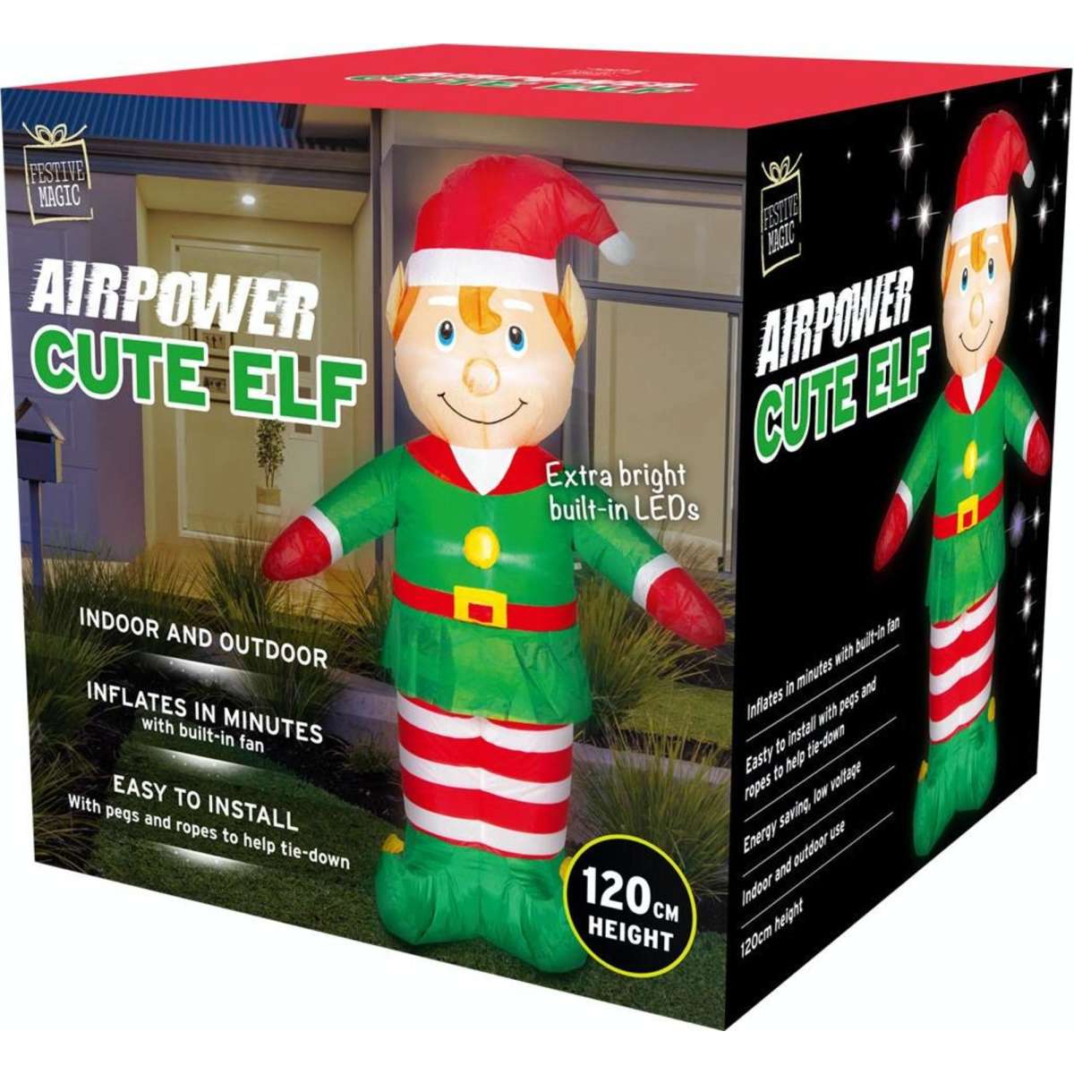 Stockholm Christmas Inflatable Cute Elf 1.2M Outdoor Xmas Lights