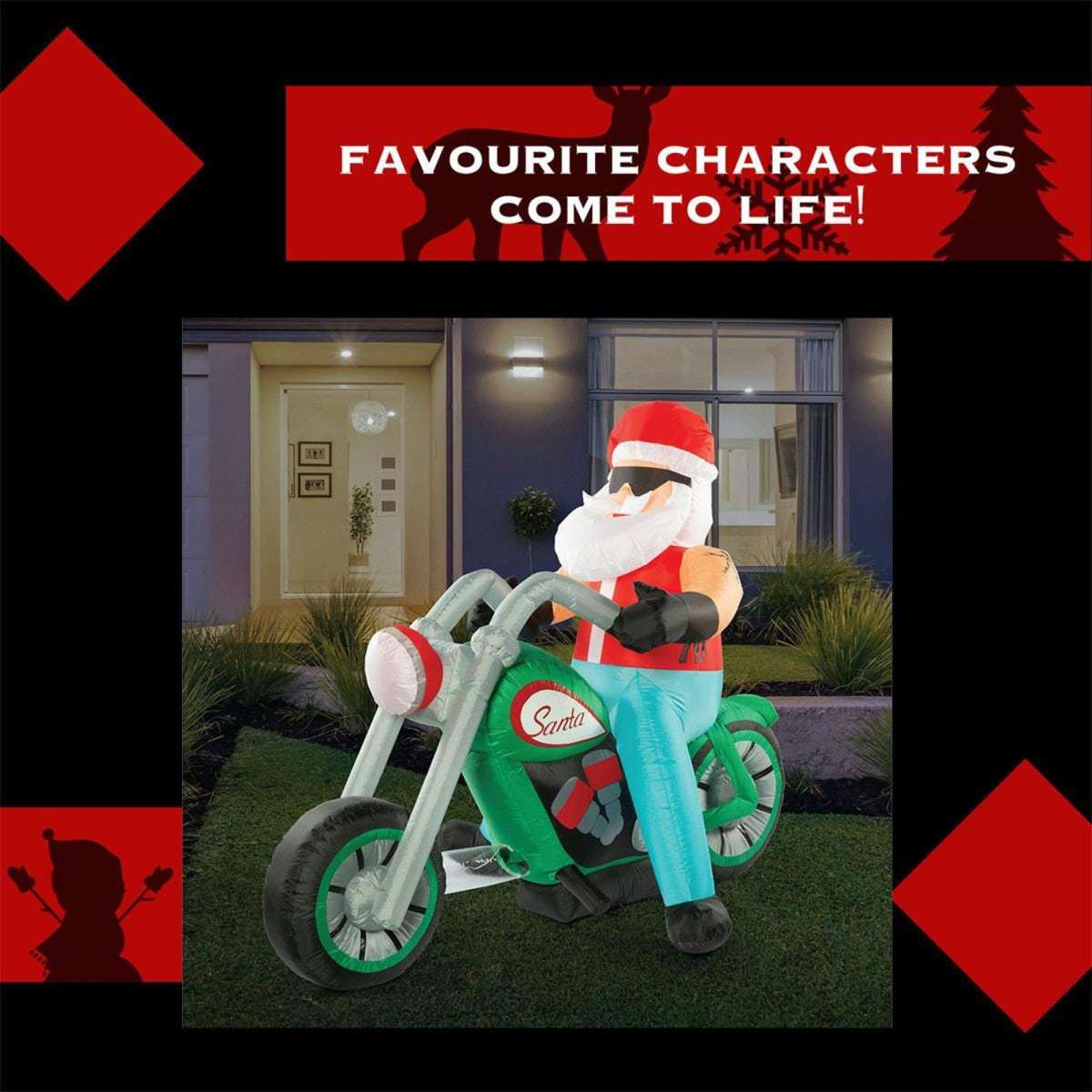 Stockholm Christmas Inflatables Santa Bikie 1.8M Outdoor Xmas Lights