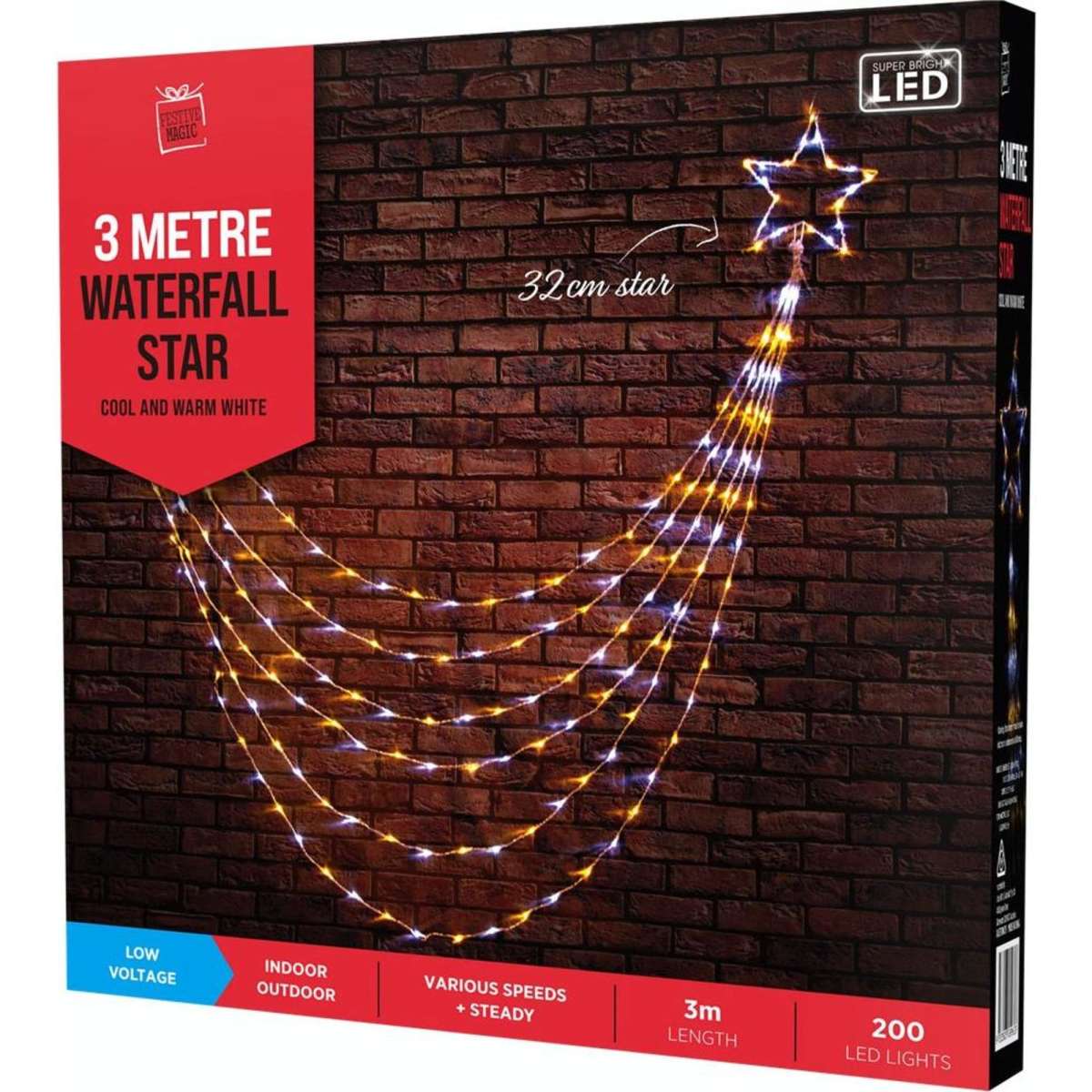 Stockholm Christmas Lights Waterfall Star Light White 3M Woolworths