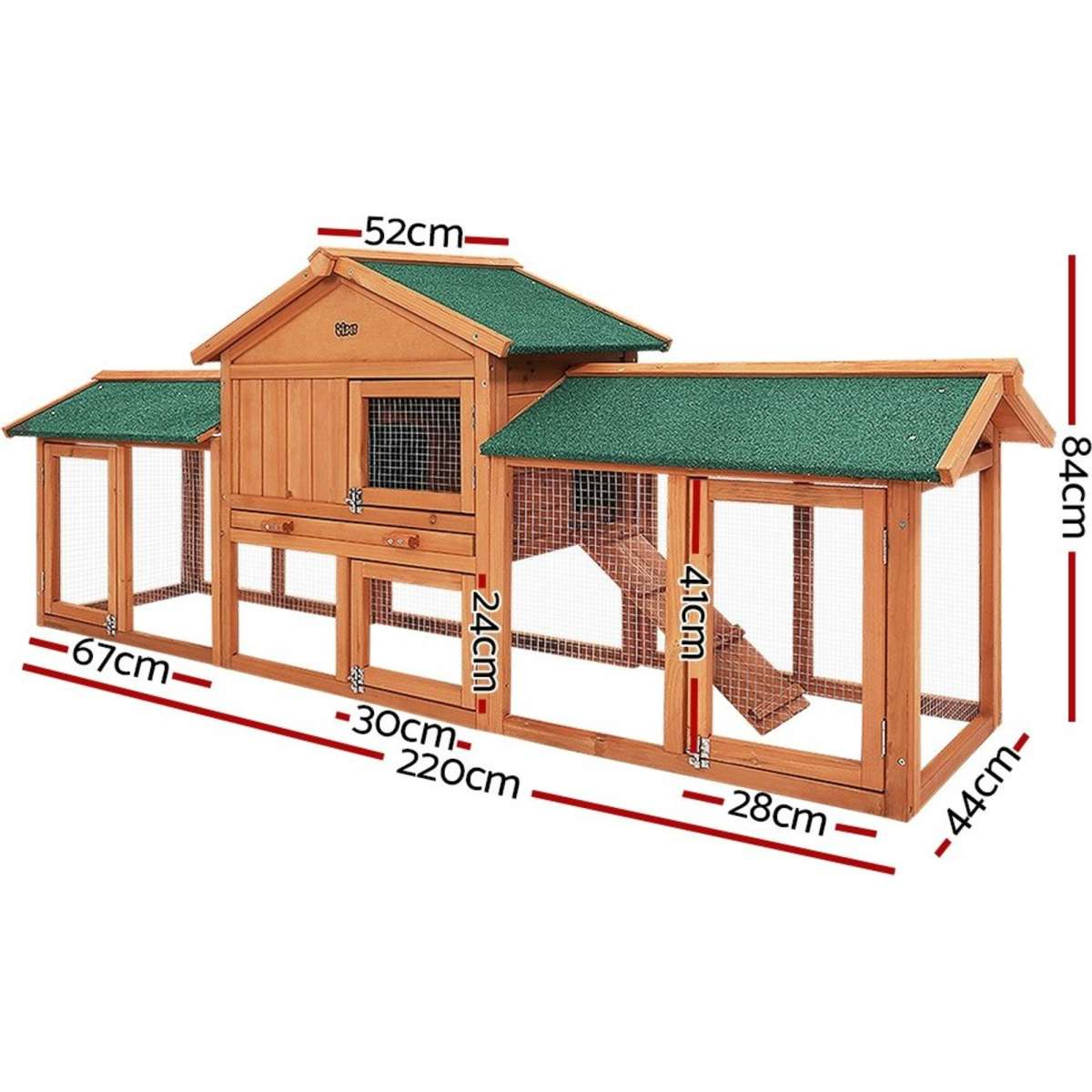 i.Pet Chicken Coop Rabbit Hutch 220cm x 44cm x 84cm Large Run Wooden