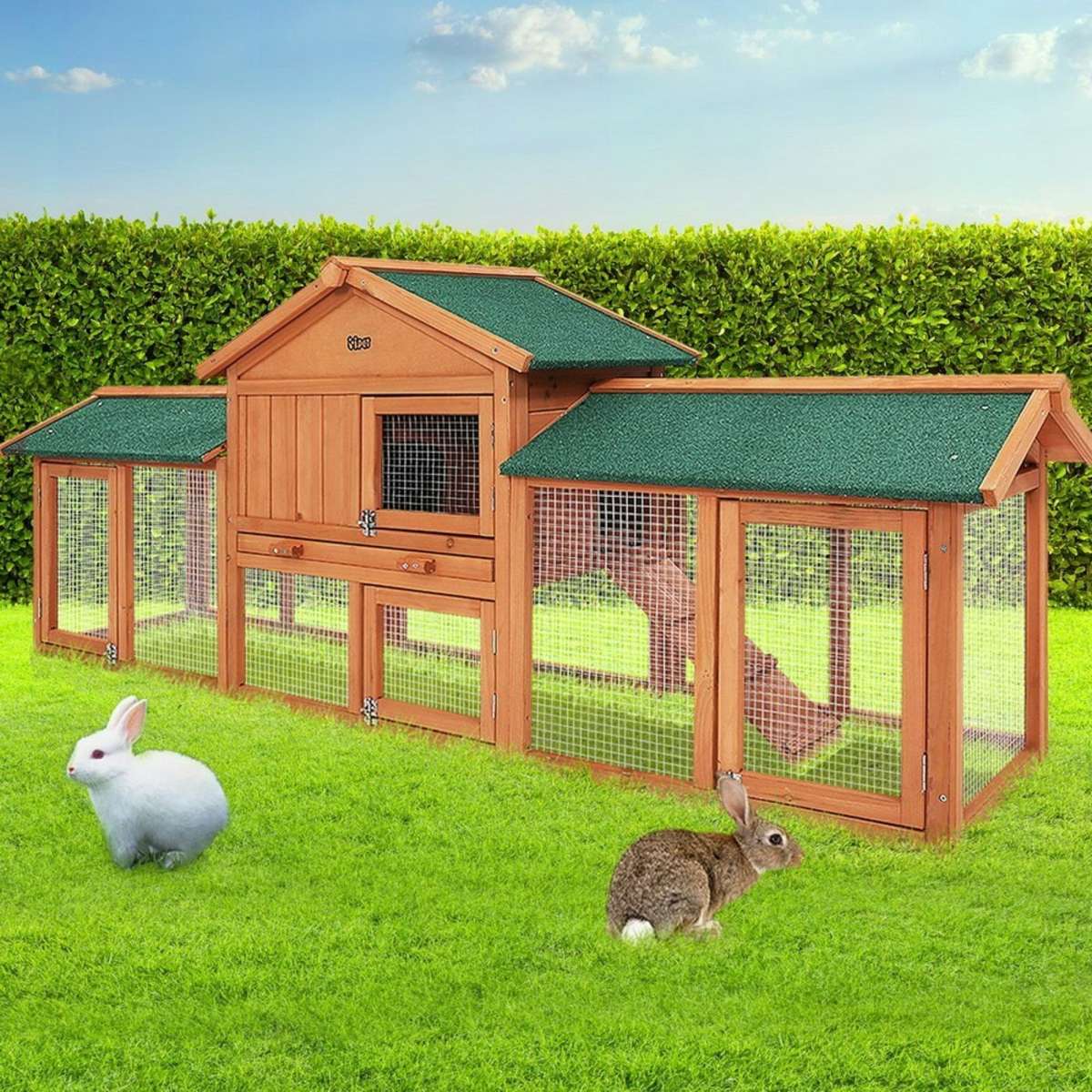 i.Pet Chicken Coop Rabbit Hutch 220cm x 44cm x 84cm Large Run Wooden ...