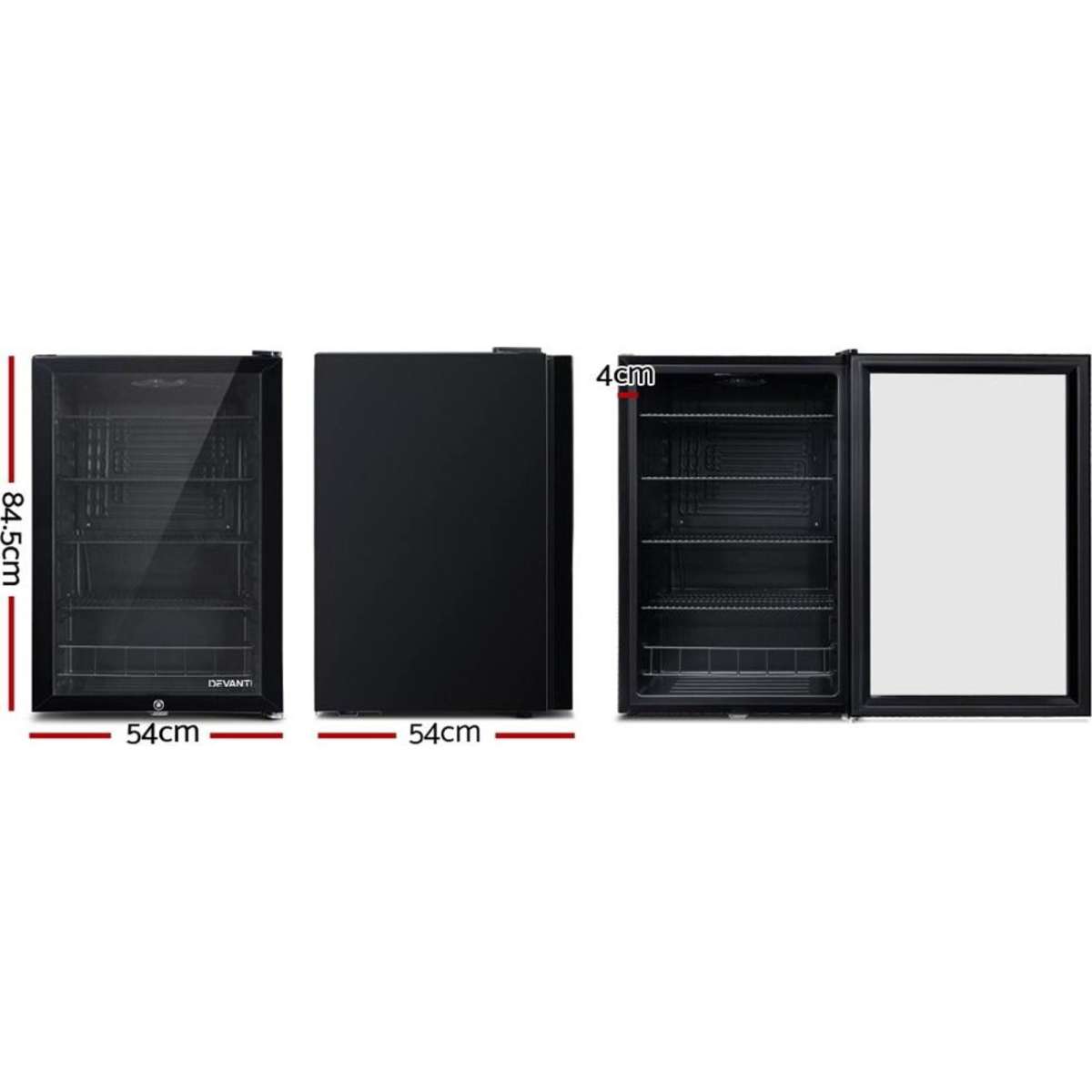 Devanti 115L Bar Fridge Glass Door w/Light Black Woolworths