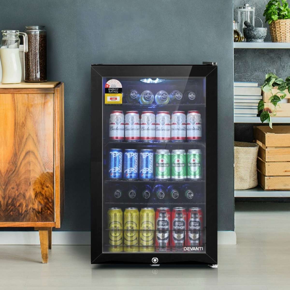 Devanti 115l Bar Fridge Glass Door W Light Black Woolworths