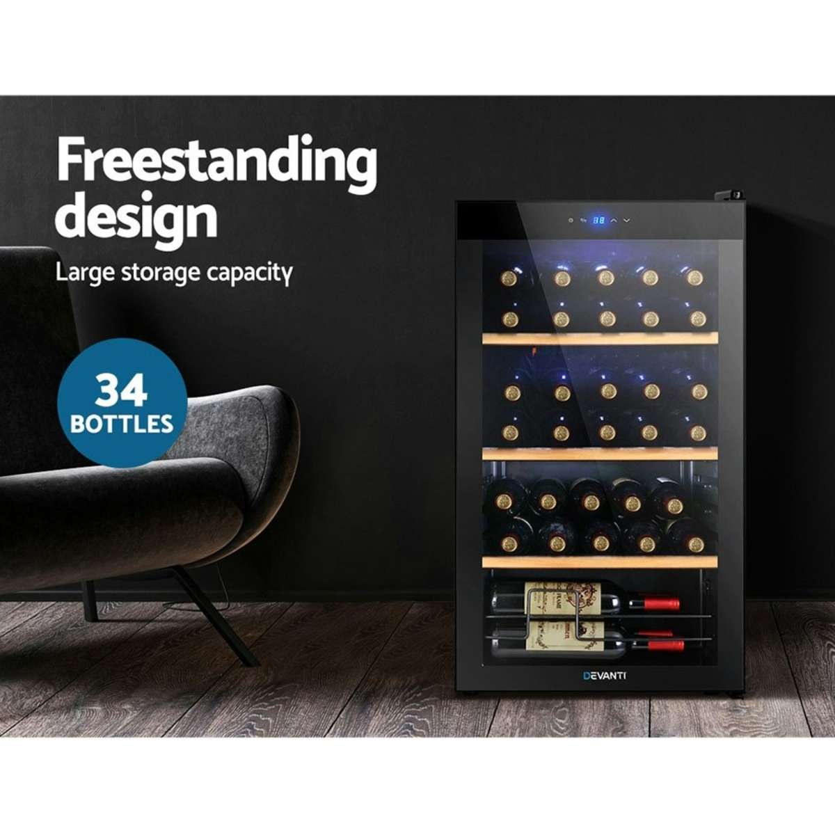 Devanti 34 Bottles Wine Cooler Compressor Chiller Beverage Fridge