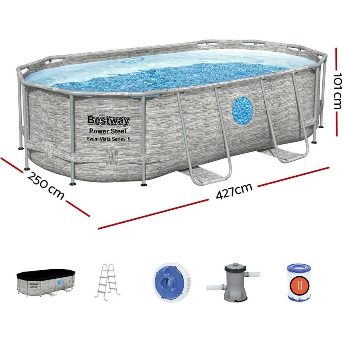 Bestway Swimming Pool 427x250x100cm Steel Frame Above Ground Pools