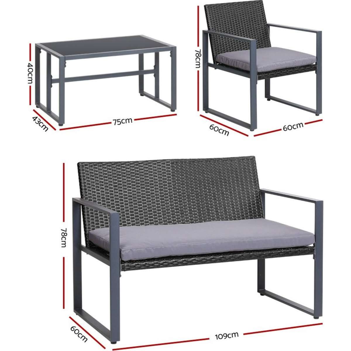 Gardeon 4pcs Outdoor Lounge Setting Sofa Set Garden Patio Table Chairs