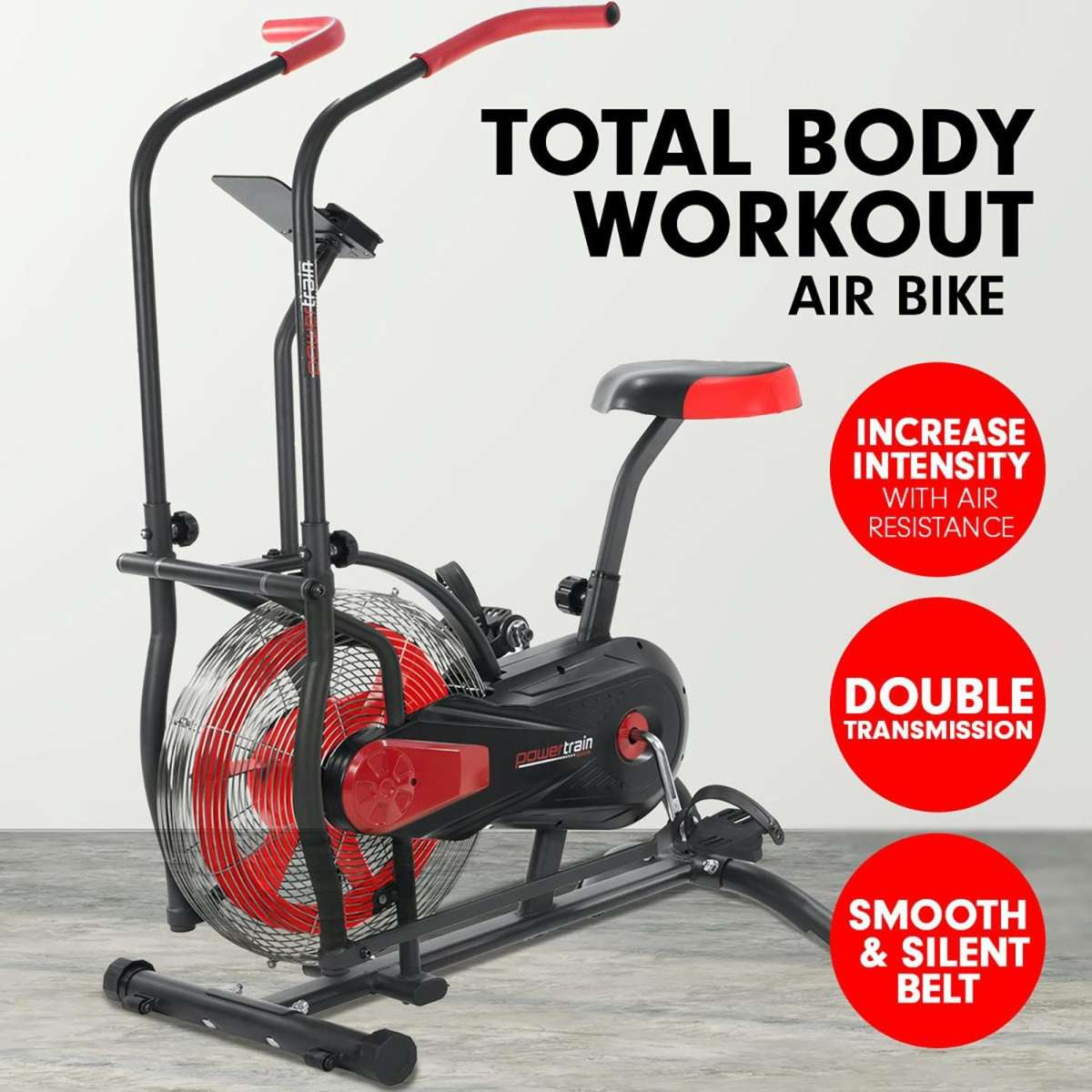 Powertrain Air Resistance Fan Exercise Bike for Cardio Red Woolworths