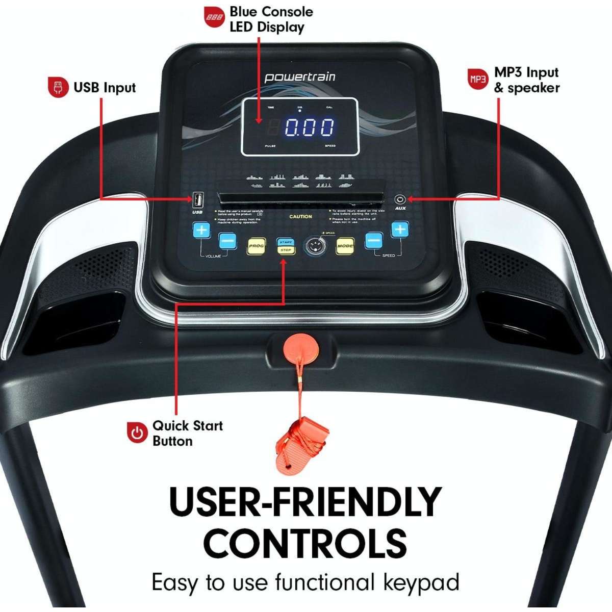 Powertrain MX1 Foldable Home Treadmill for Cardio Jogging Fitness