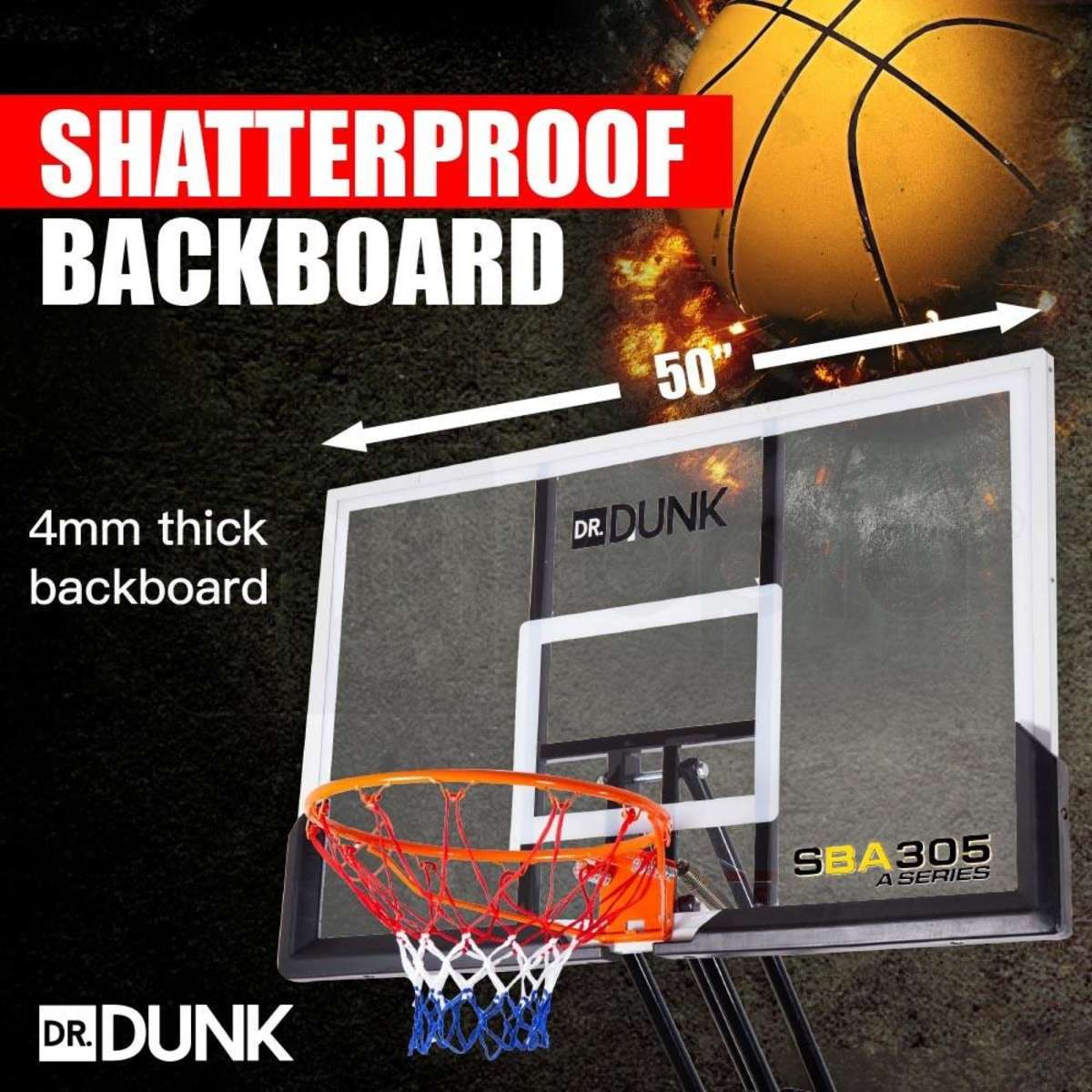 Dr.Dunk Basketball Hoop Stand System Height Adjustable Portable Net
