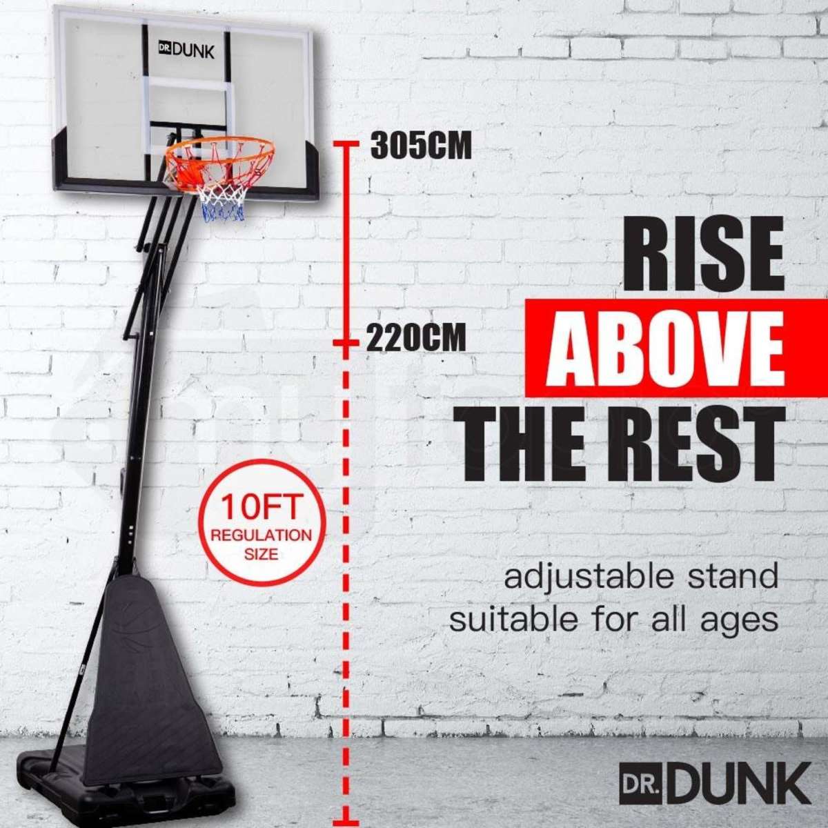 Dr.Dunk Basketball Hoop Stand System Height Adjustable Portable Net