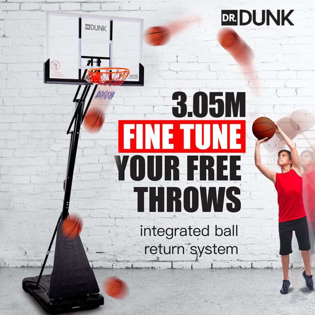 Dr.Dunk Basketball Hoop Stand System Height Adjustable Portable Net