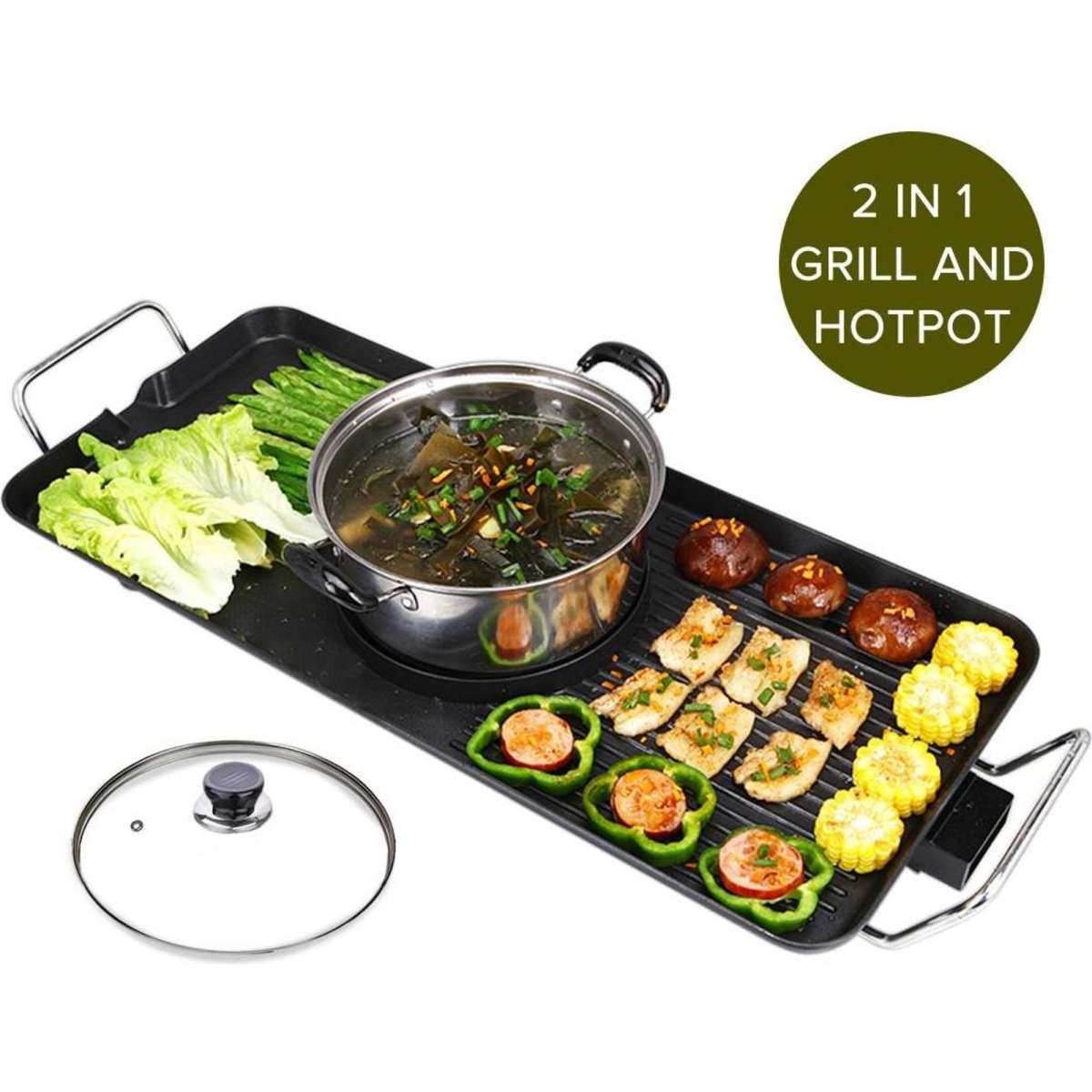 SOGA Electric Steamboat Asian Hot Pot Soup Maker Fondue Teppanyaki