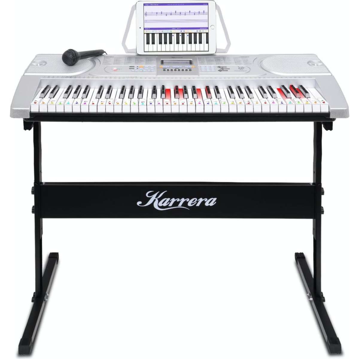 Karrera 61 Keys Electronic LED Keyboard Piano with Stand Silver