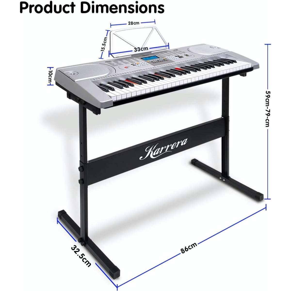 Karrera 61 Keys Electronic LED Keyboard Piano with Stand Silver