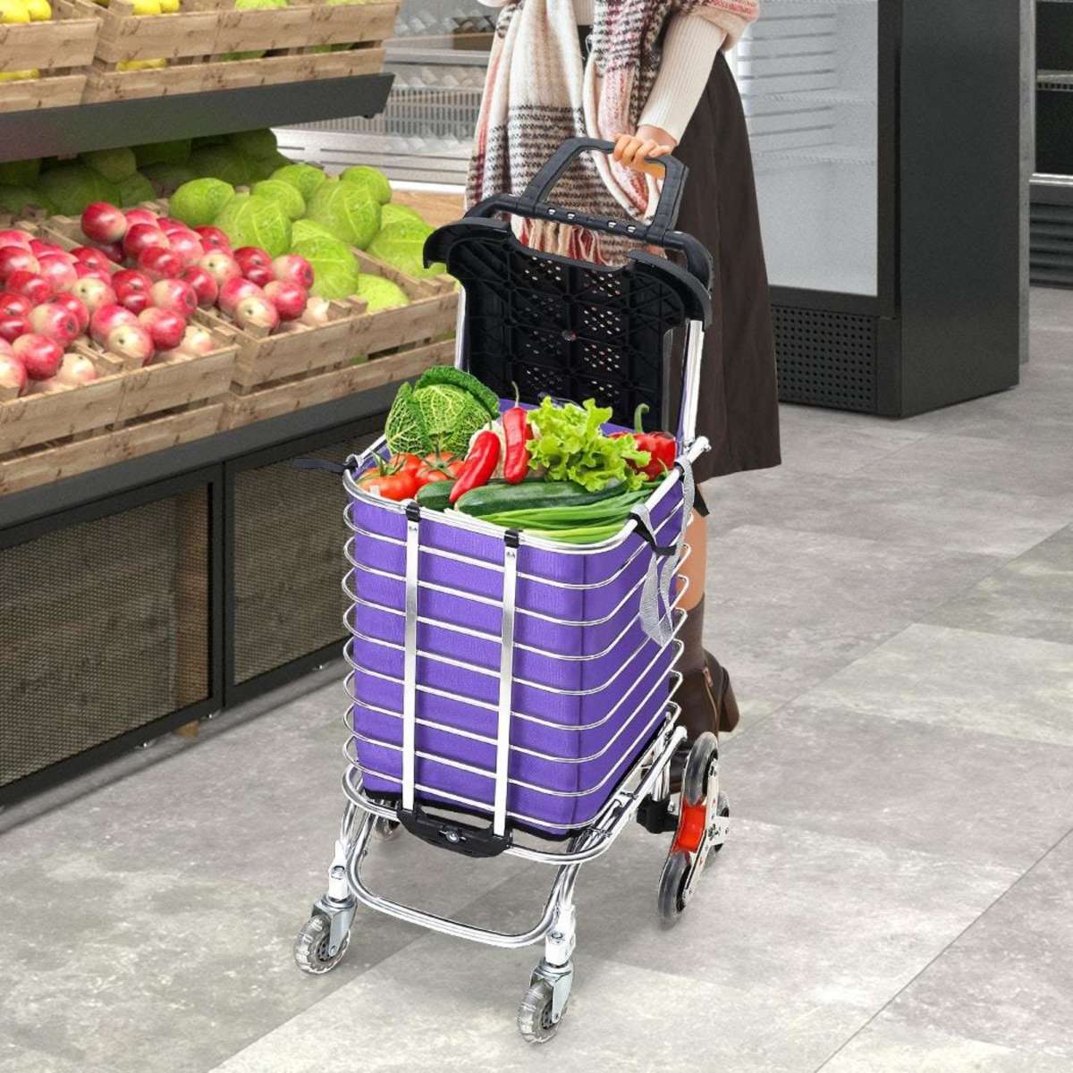 Traderight Group Foldable Shopping Cart Trolley Basket Luggage Grocery