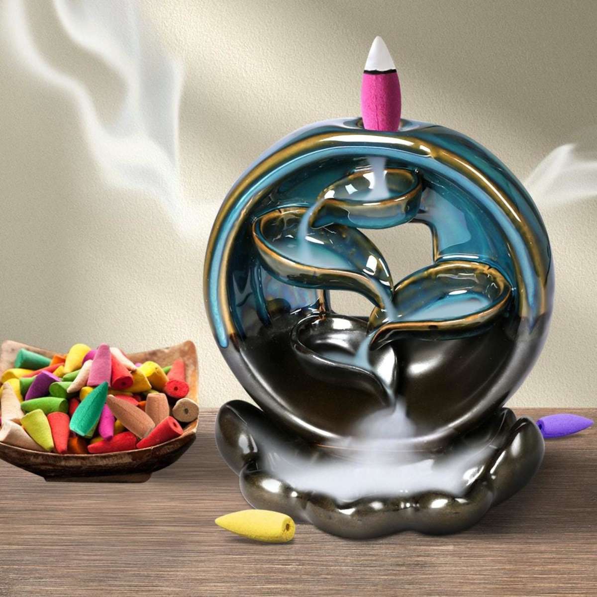 Traderight Group Incense Burner Rounded Waterfall Smoke Backflow