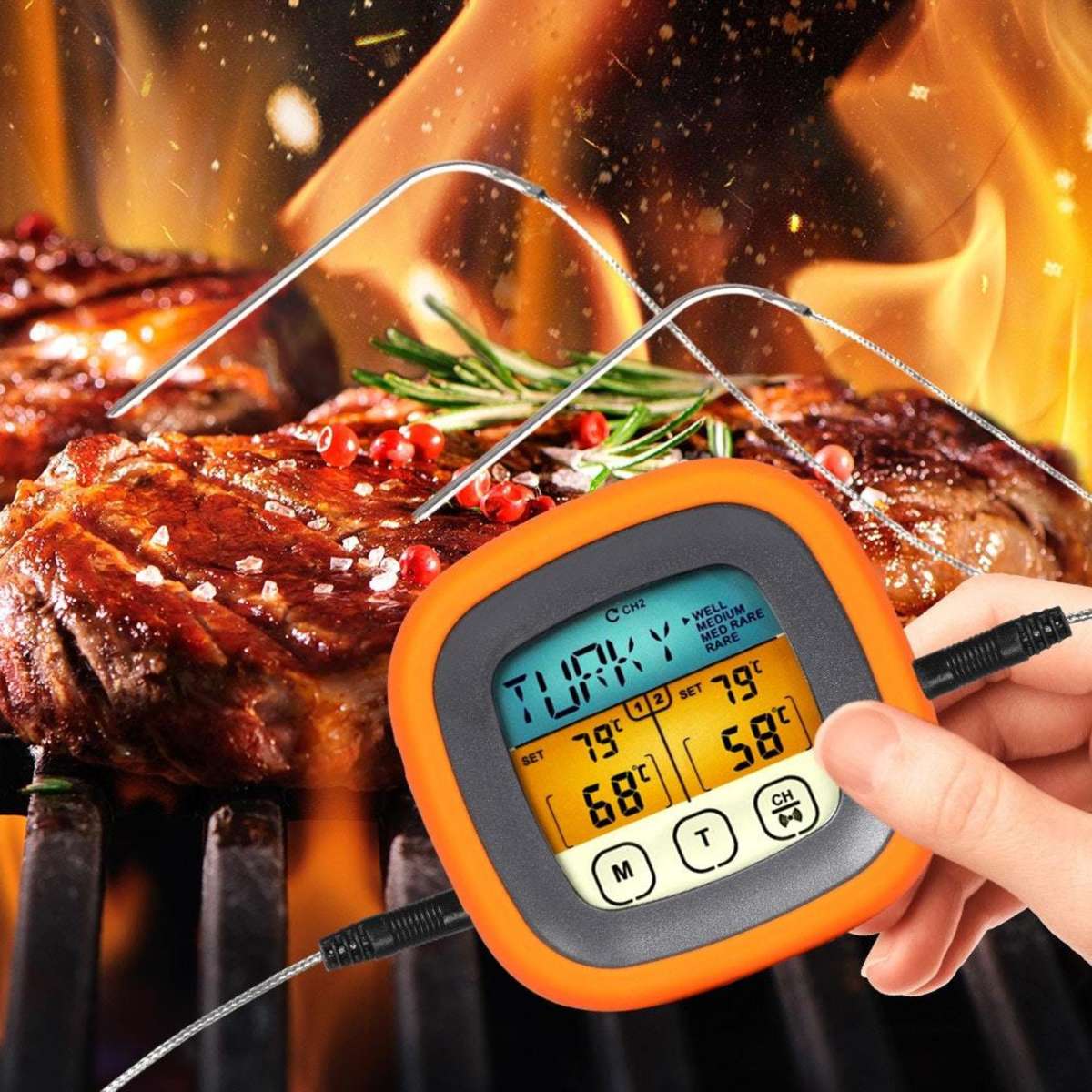 Moyasu Digital Food Thermometer BBQ 2 Probe Cooking Meat Kitchen