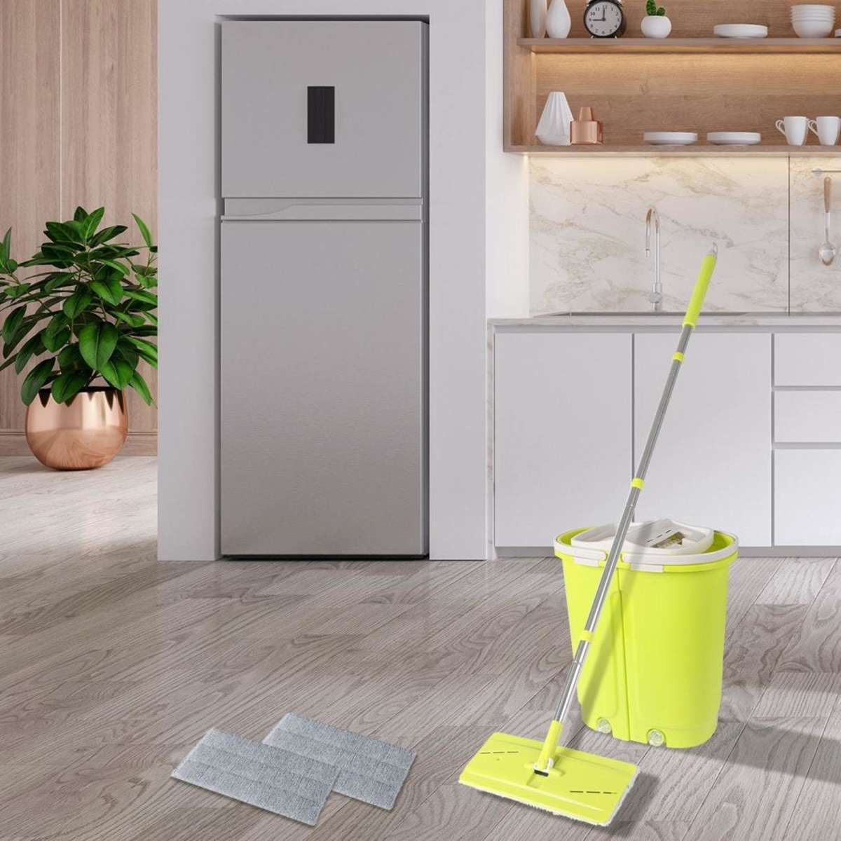 Cleanflo Flat Mop Bucket Set Cleaner Stainless Steel Wet Dry 2 Mop