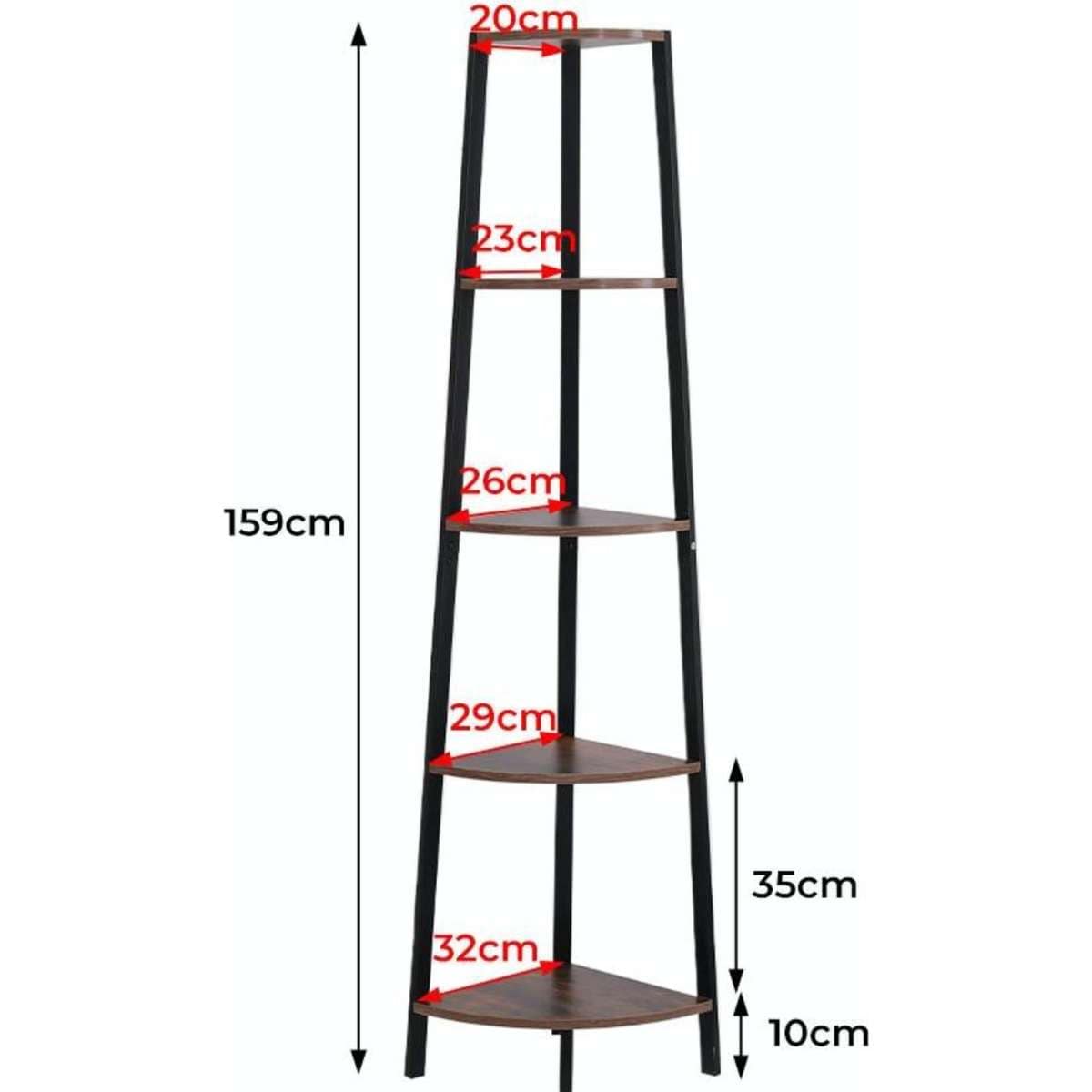 Levede 5 Tier Corner Shelf Industrial Ladder Book Shelf Wooden Storage