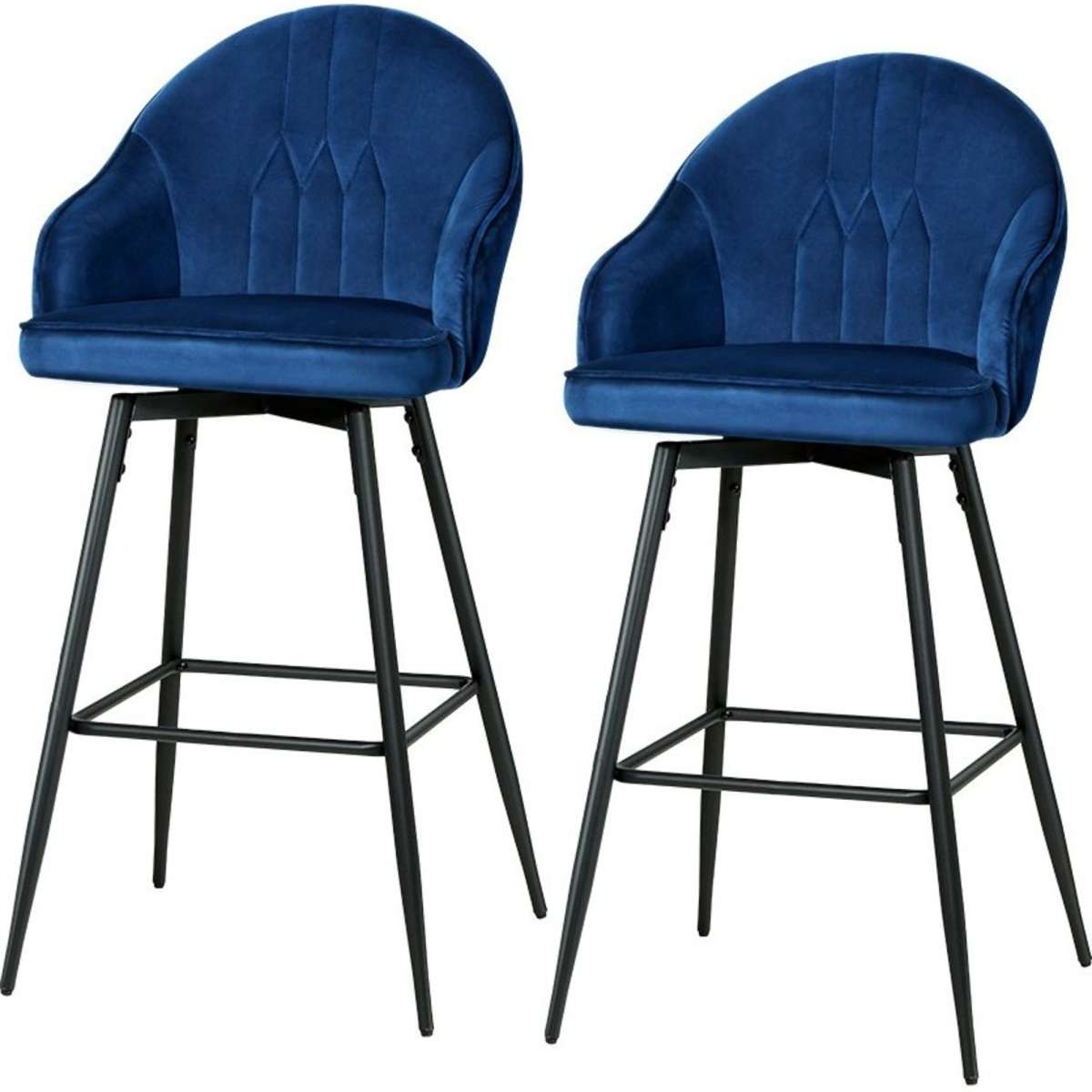 Artiss 2x Bar Stools Velvet Swivel Metal Legs Blue | Woolworths