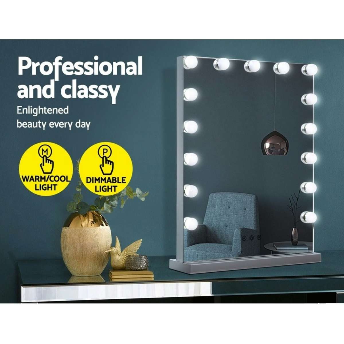 Embellir Makeup Mirror 43x61cm Hollywood Vanity with LED Light Tabletop