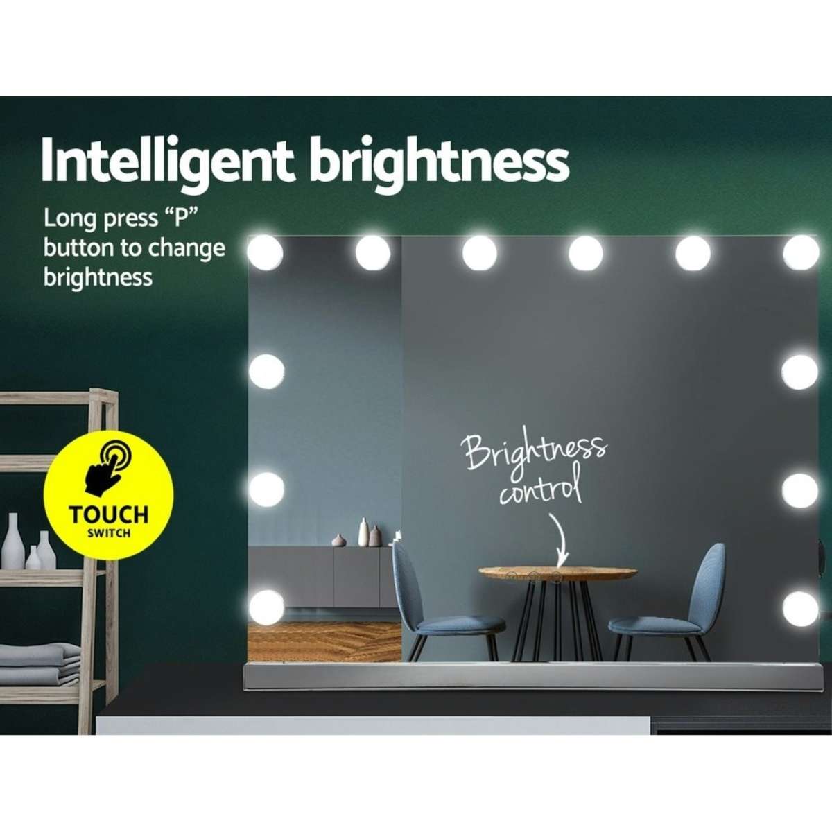 Embellir Makeup Mirror 58x46cm Hollywood Vanity with LED Light Tabletop