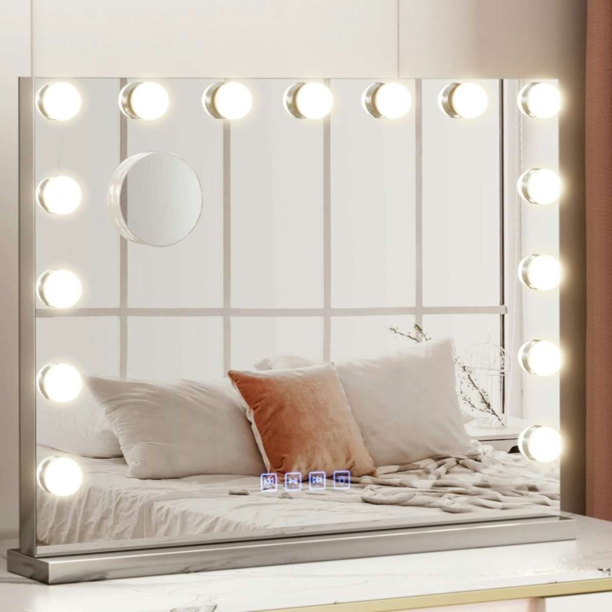 Embellir Bluetooth Makeup Mirror 58x46cm Hollywood Vanity with LED Light Wall Woolworths