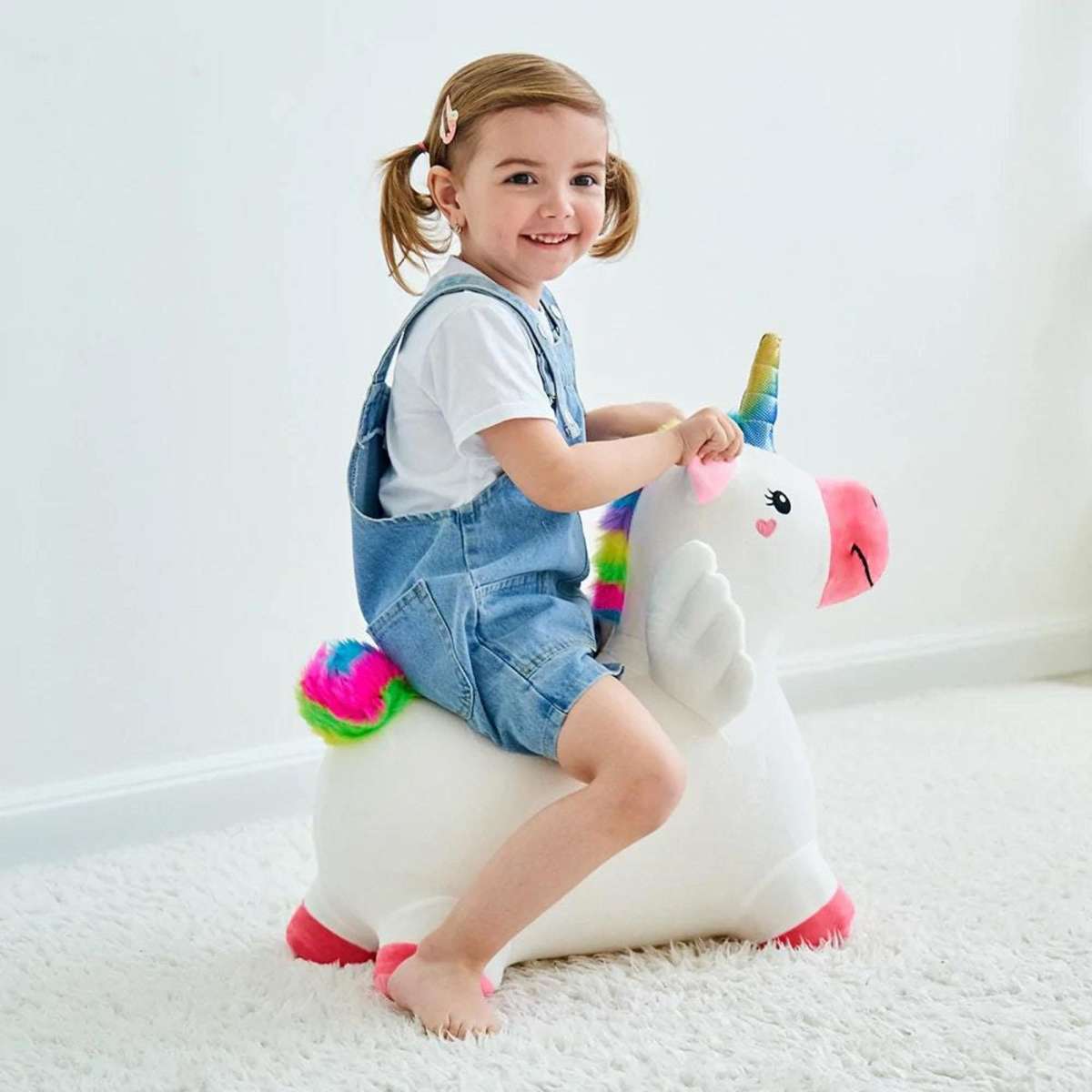 Bouncy Pals Inflatable Ride-On Plush Unicorn w/ Pump 18m+ | Woolworths