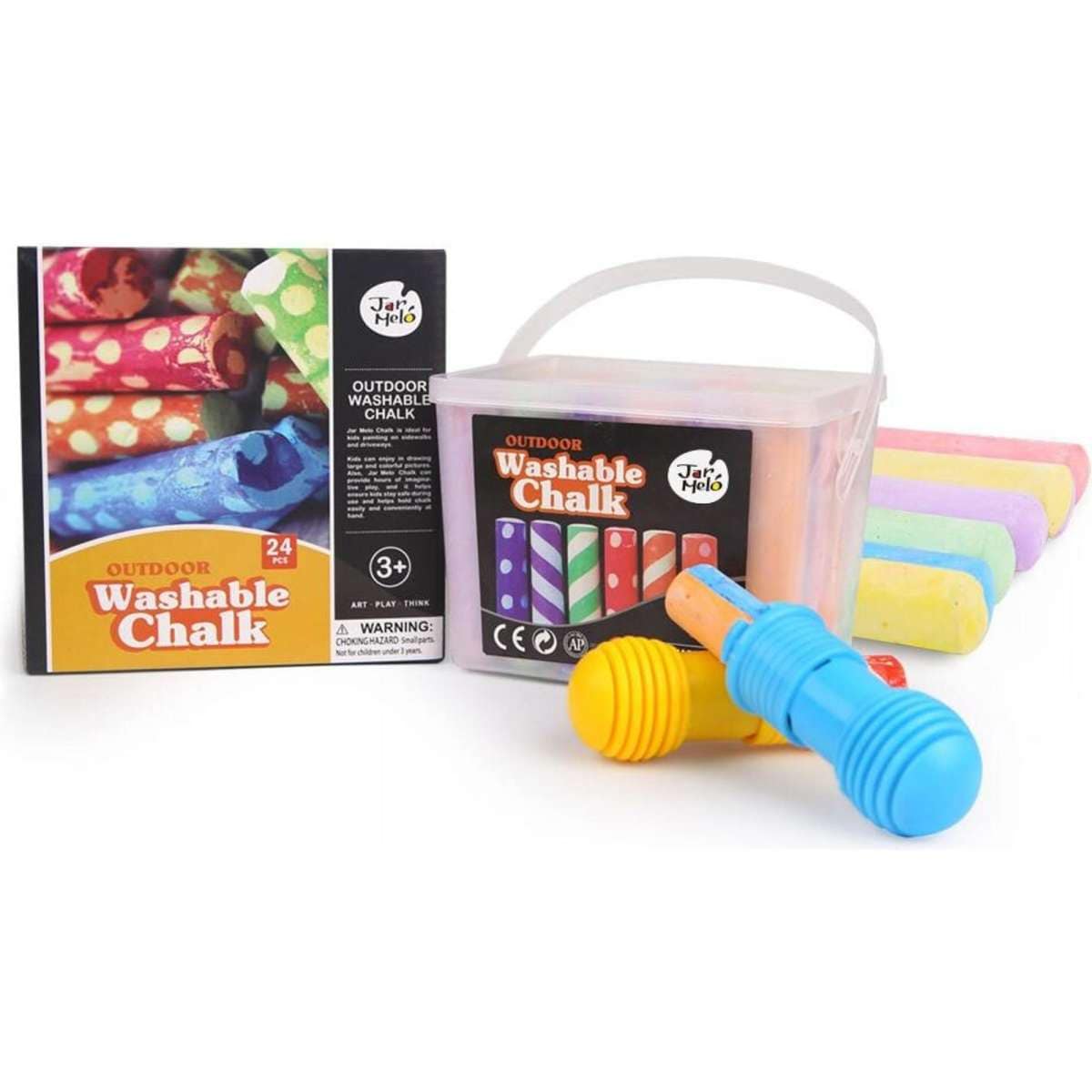 Jarmelo Washable Sidewalk Chalk 24 Colours Kit w/ 2 Holders Woolworths
