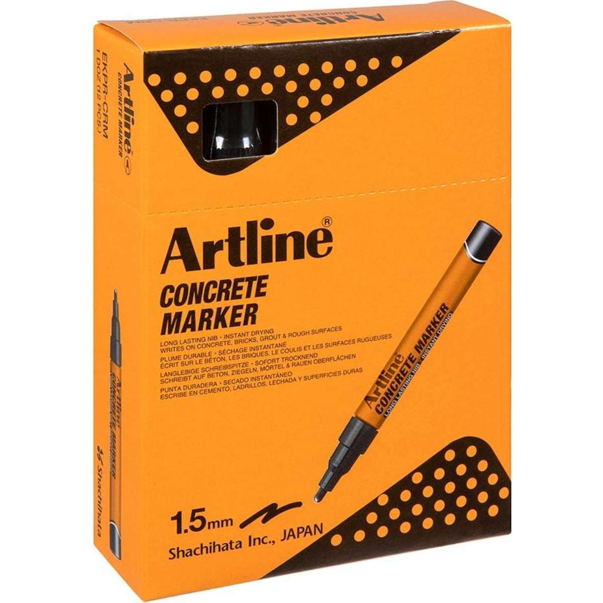 Artline Concrete Permanent Marker 1.5mm Bullet Nib Black 12PK