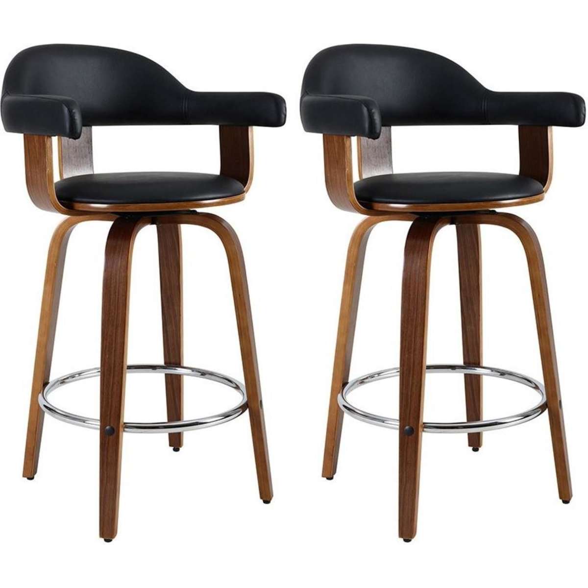 Artiss 2x Bar Stools Leather Seat Wooden Legs Woolworths