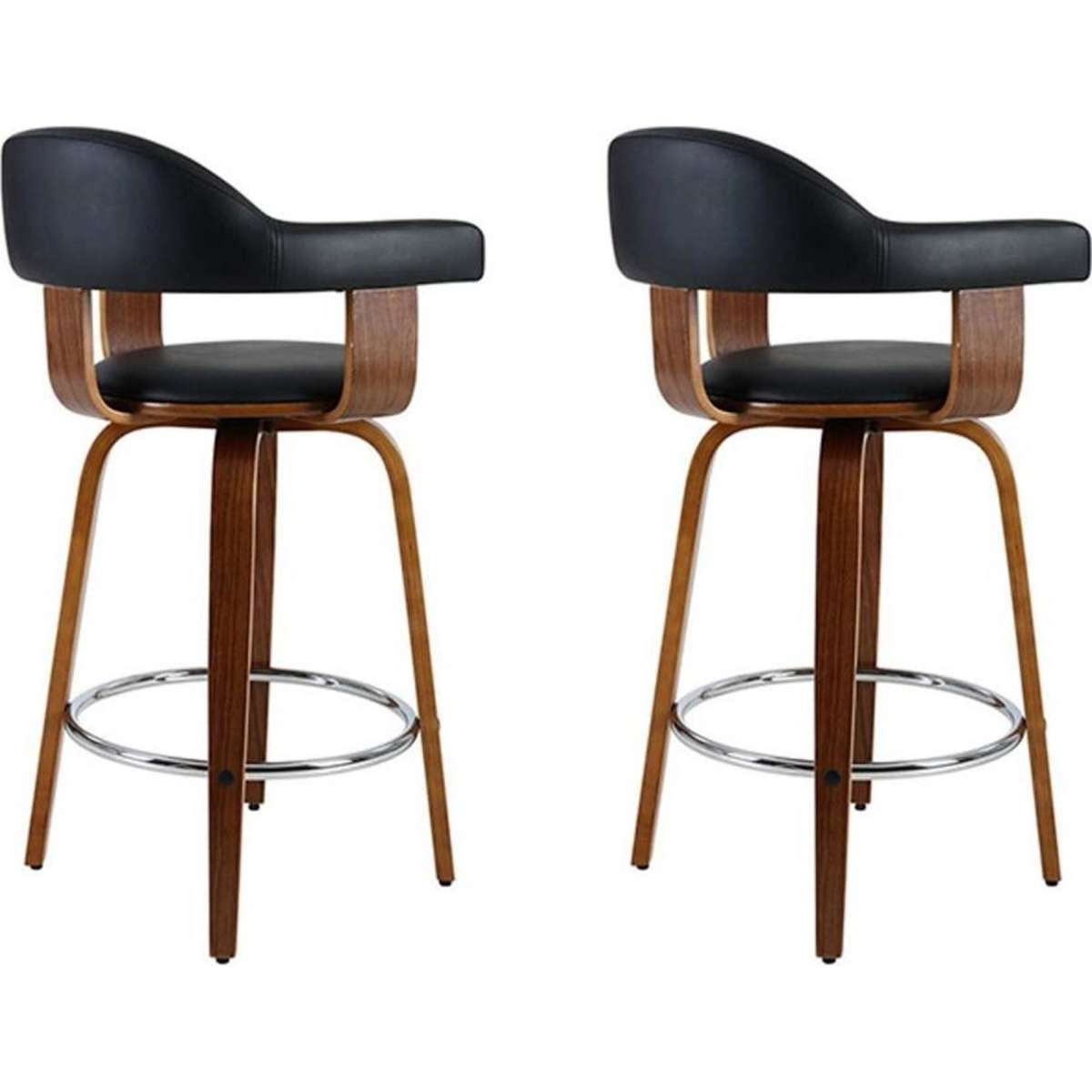 Artiss 2x Bar Stools Leather Seat Wooden Legs Woolworths