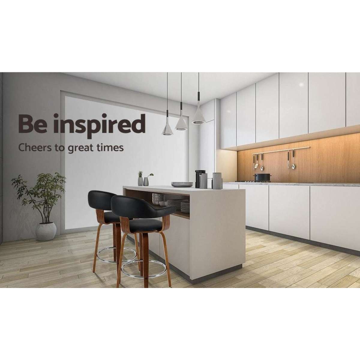 Artiss 2x Bar Stools Leather Seat Wooden Legs Woolworths