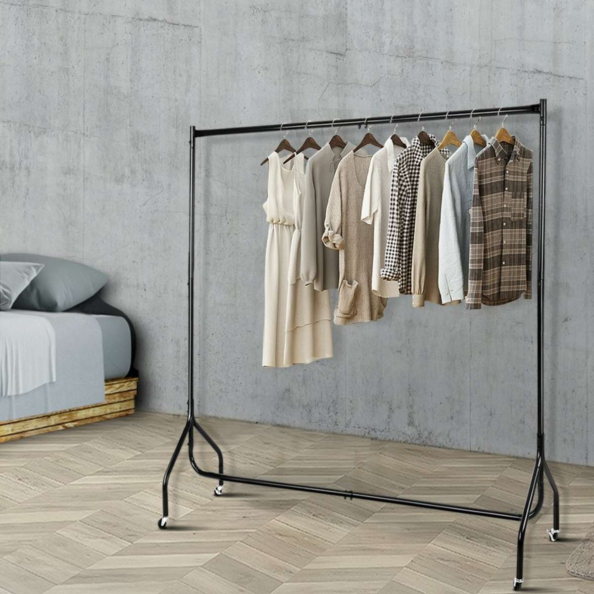 Artiss Clothes Rack Coat Stand 6FT Rail Wheels | Woolworths