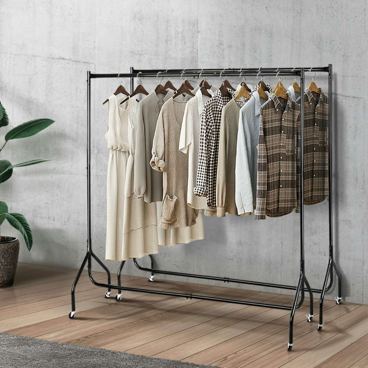 Artiss 2X Clothes Rack Coat Stand 6FT Rail Wheels Woolworths
