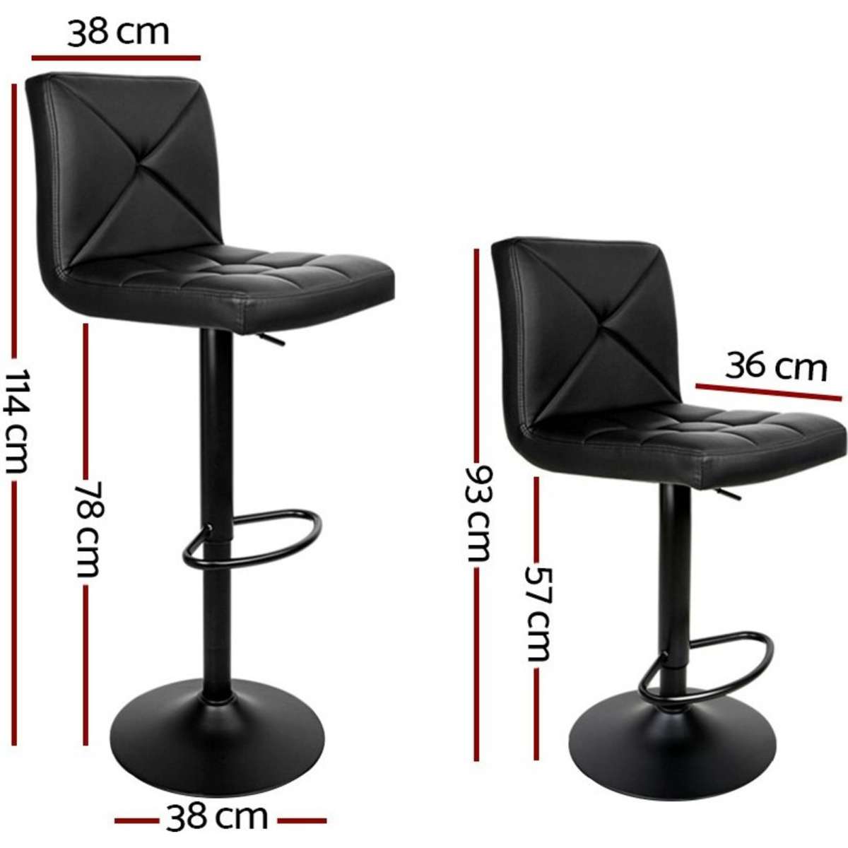 Artiss 2x Bar Stools Gas Lift Leather Stool Black Woolworths