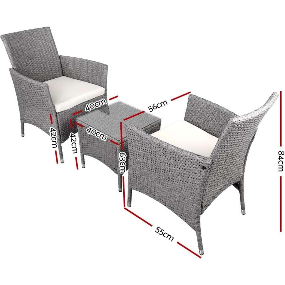 Gardeon Patio Furniture Outdoor Setting Bistro Set Chair Table 3 Piece