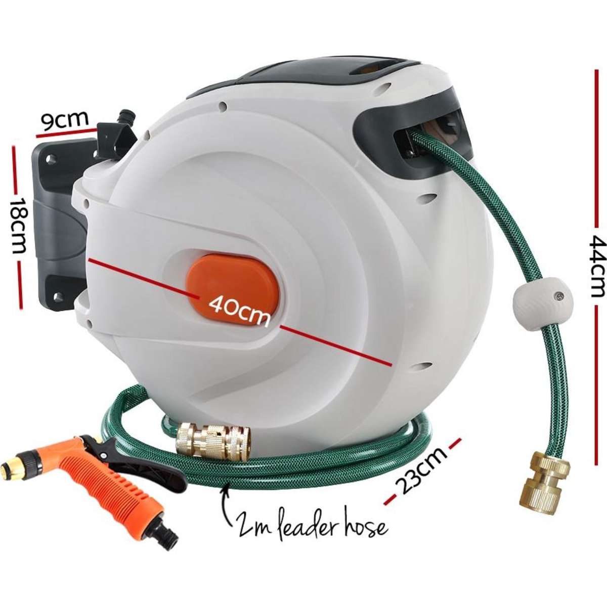 Greenfingers Retractable Hose Reel 30M Garden Water Brass Spray Gun