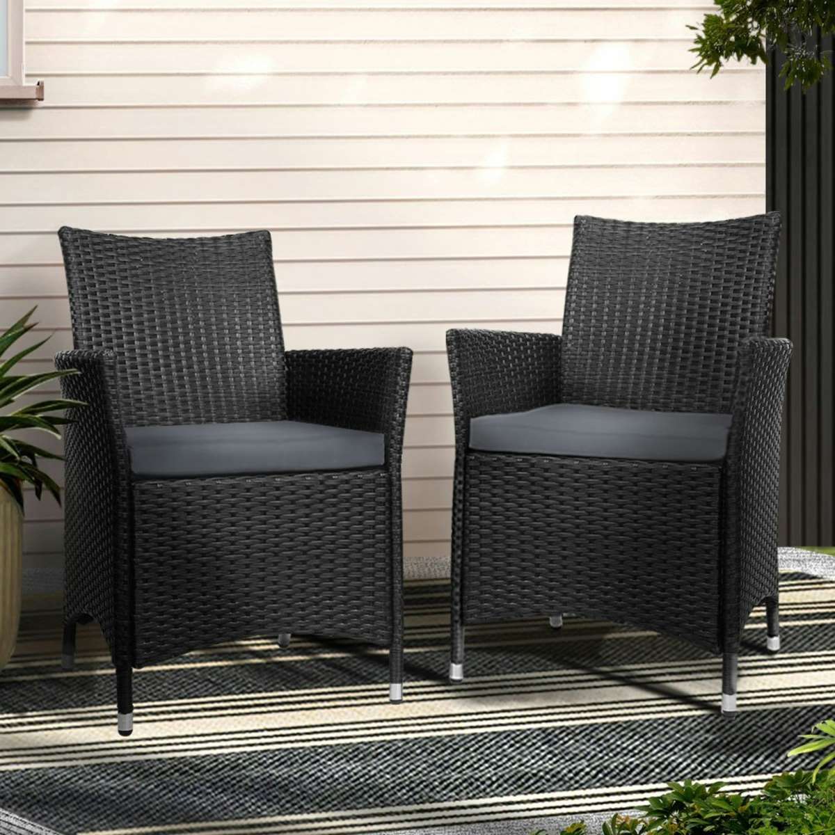 Gardeon 2PC Outdoor Dining Chairs Patio Furniture Wicker Garden Cushion