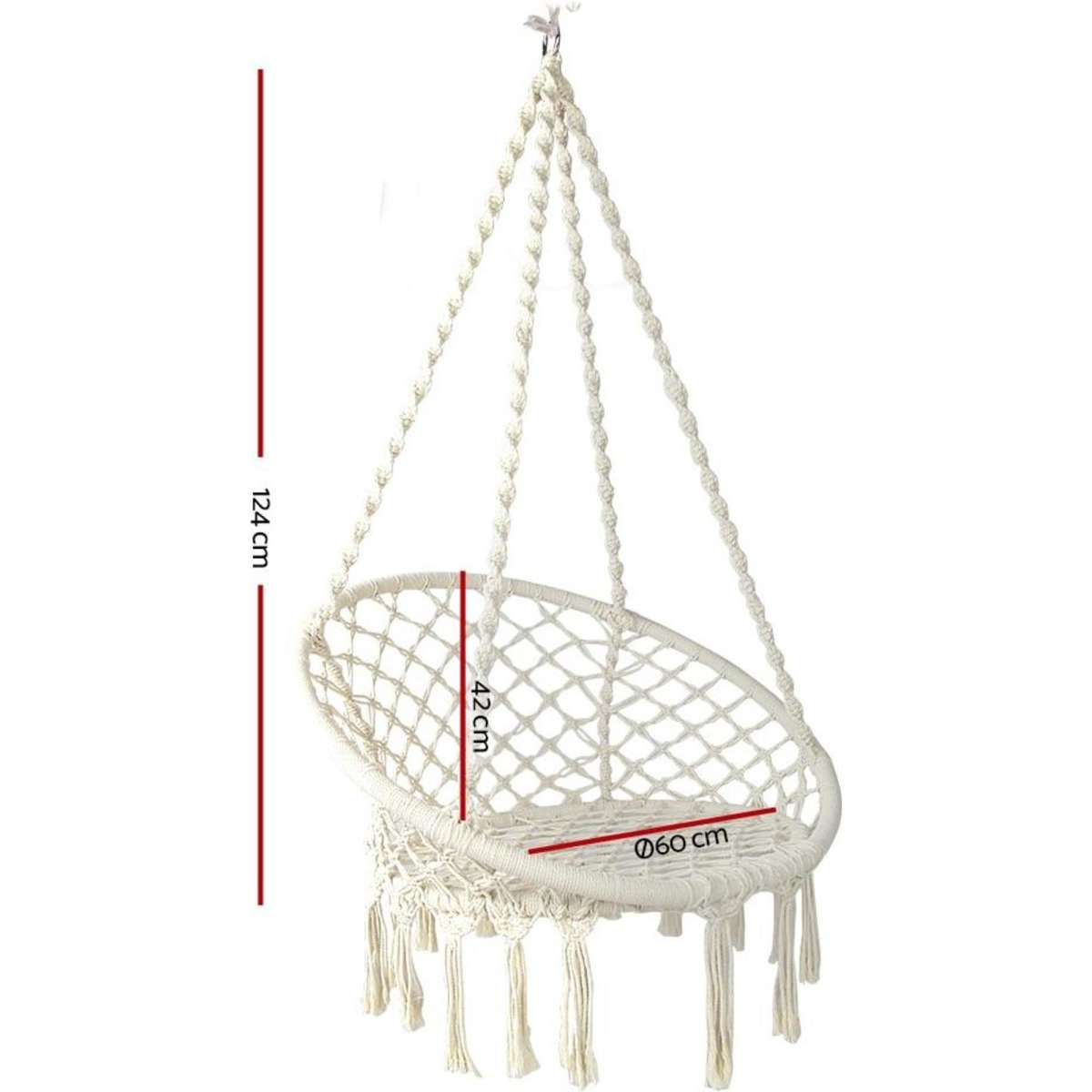 Gardeon Hammock Chair Outdoor Hanging Macrame Cotton Indoor Cream ...