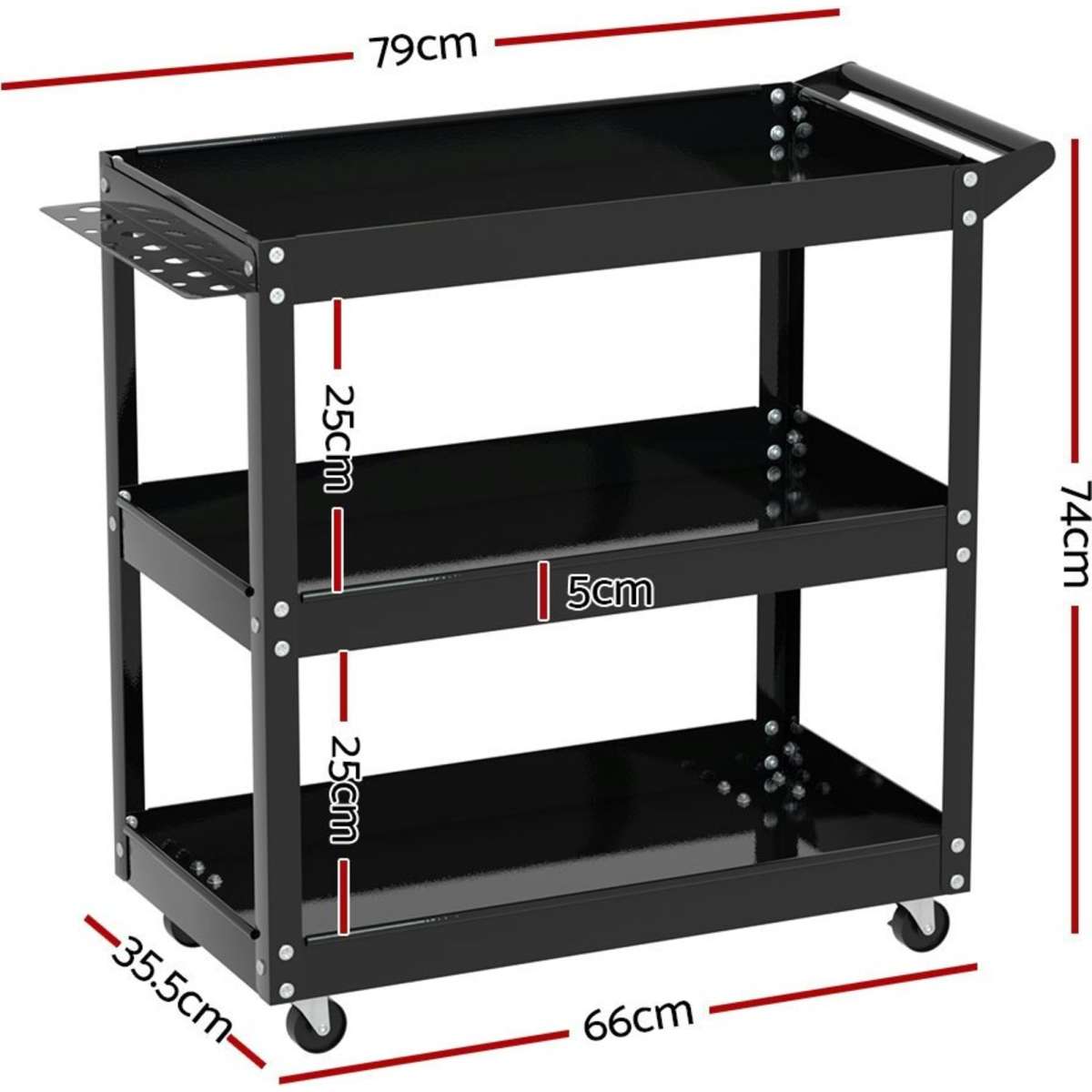 Giantz 3Tier Tool Cart Trolley Garage Storage Organizer Black