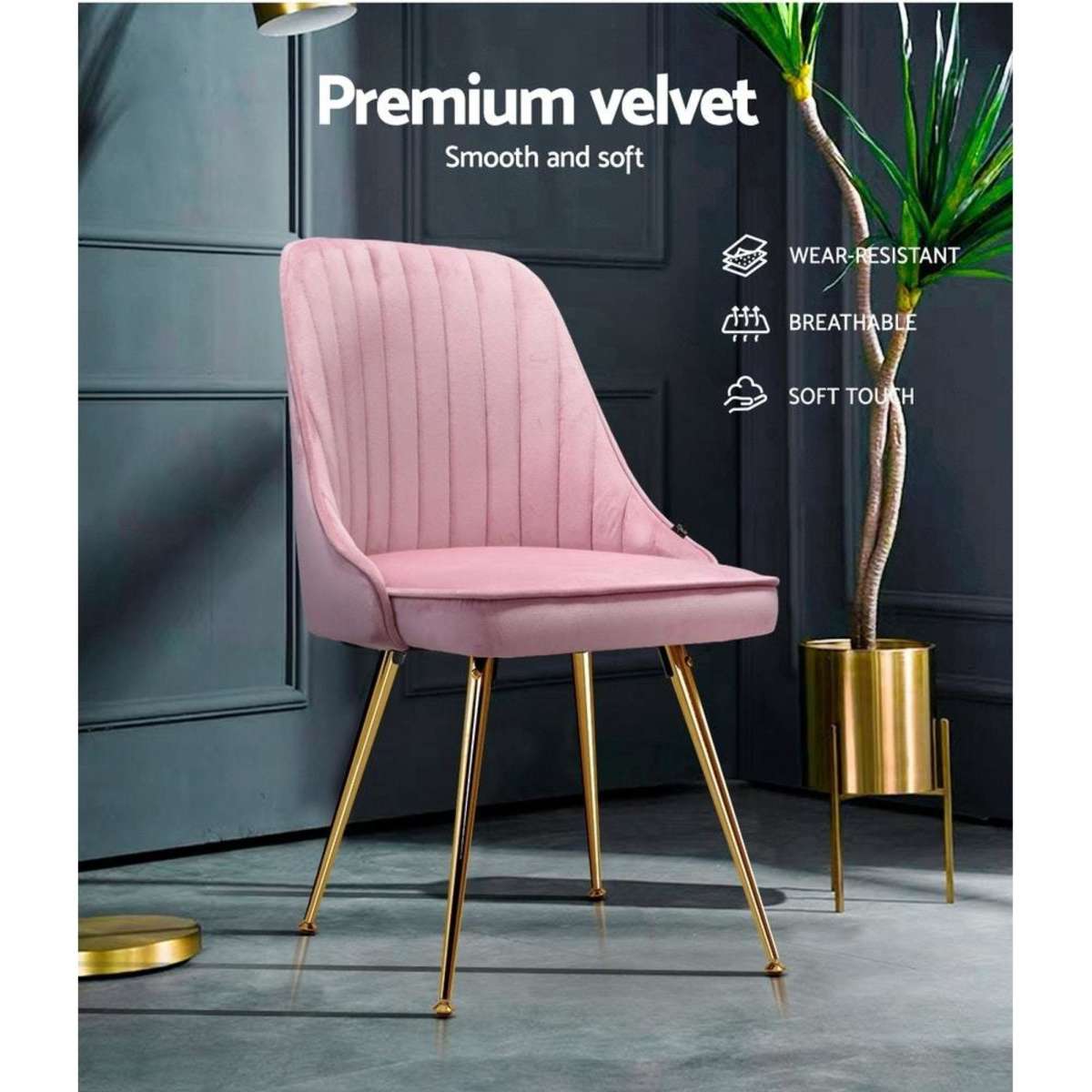 Artiss Dining Chairs Velvet Pink Set of 2 Nappa Woolworths