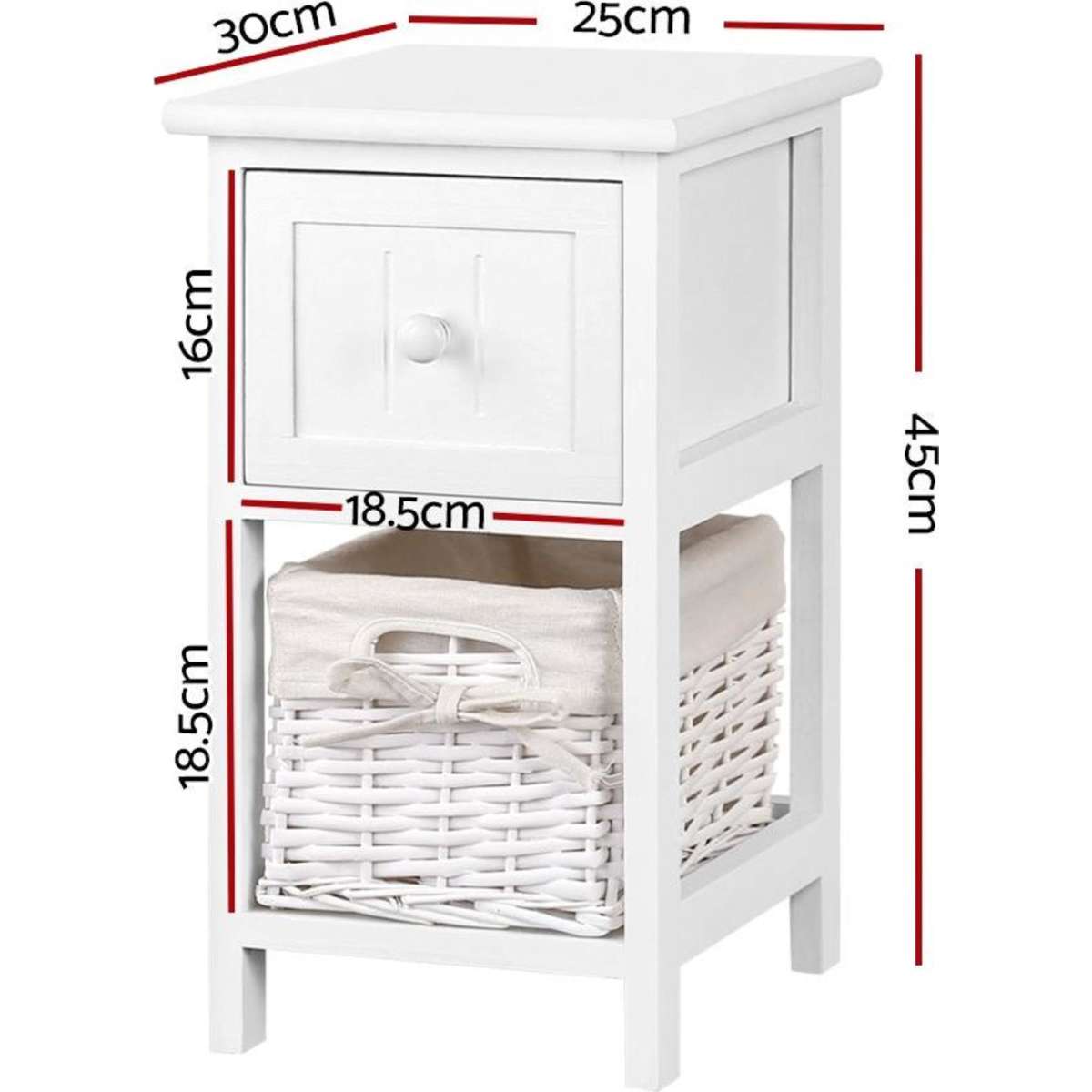 Artiss Bedside Table 1 Drawer with Basket Rustic White X2 Woolworths
