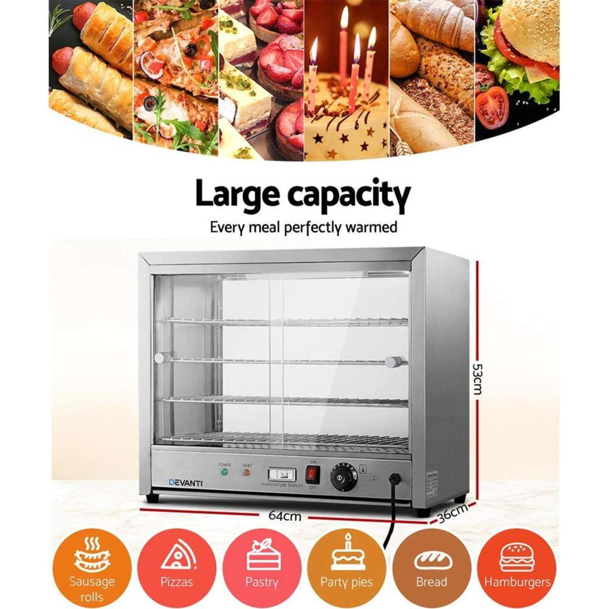 Devanti Commercial Food Warmer Electric Pie Hot Display Showcase